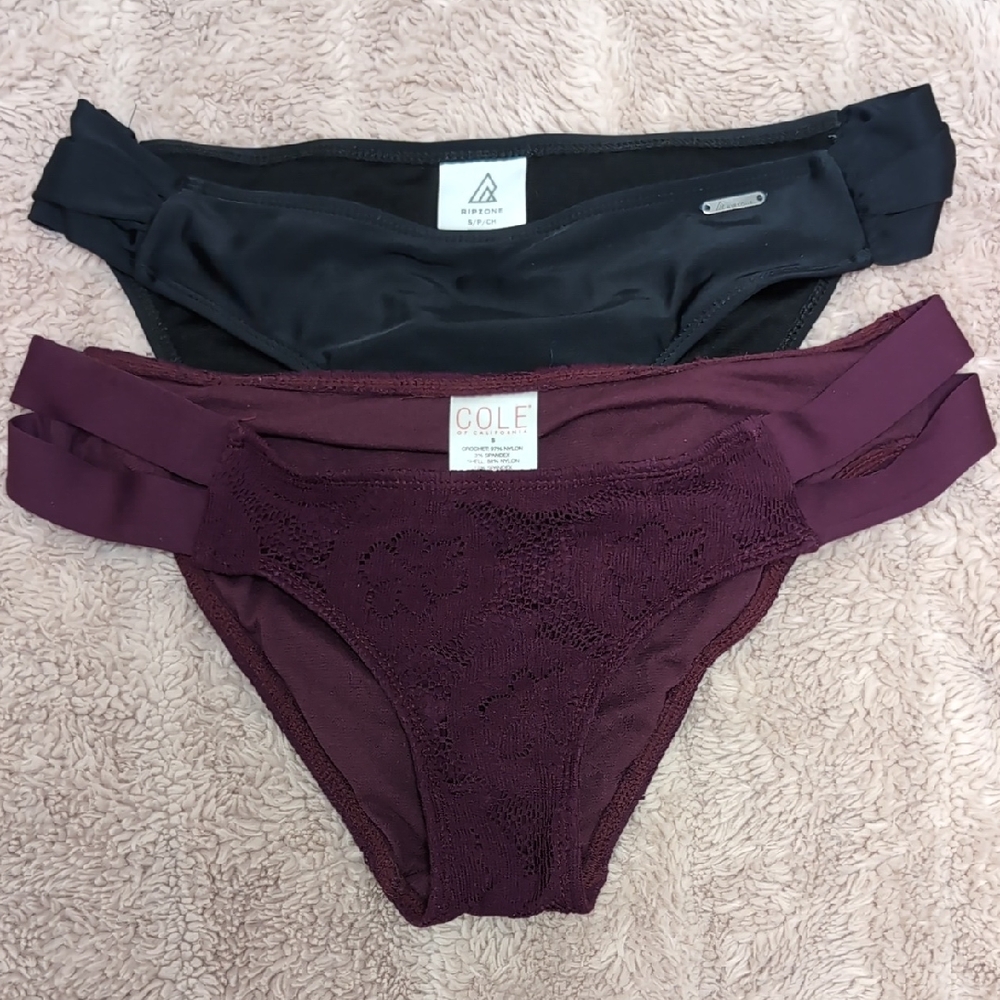 Black and Burgundy Bikini Bottom Set